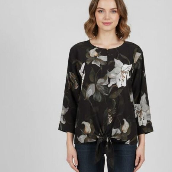 CLUB MONACO, Harriet 3/4 black floral 100% silk blouse - Picture 3 of 9